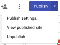 New Google Sites Publish Dropown Options